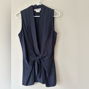 Vintage 1970's Francine Browner Deep V Neck Open Sleeveless Top Tie Belt Sz S